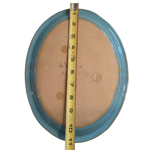 Handcrafted Turquoise Ceramic Platter w/ Twisted Handles Signed by Alana 2010 - Picture 4 of 10